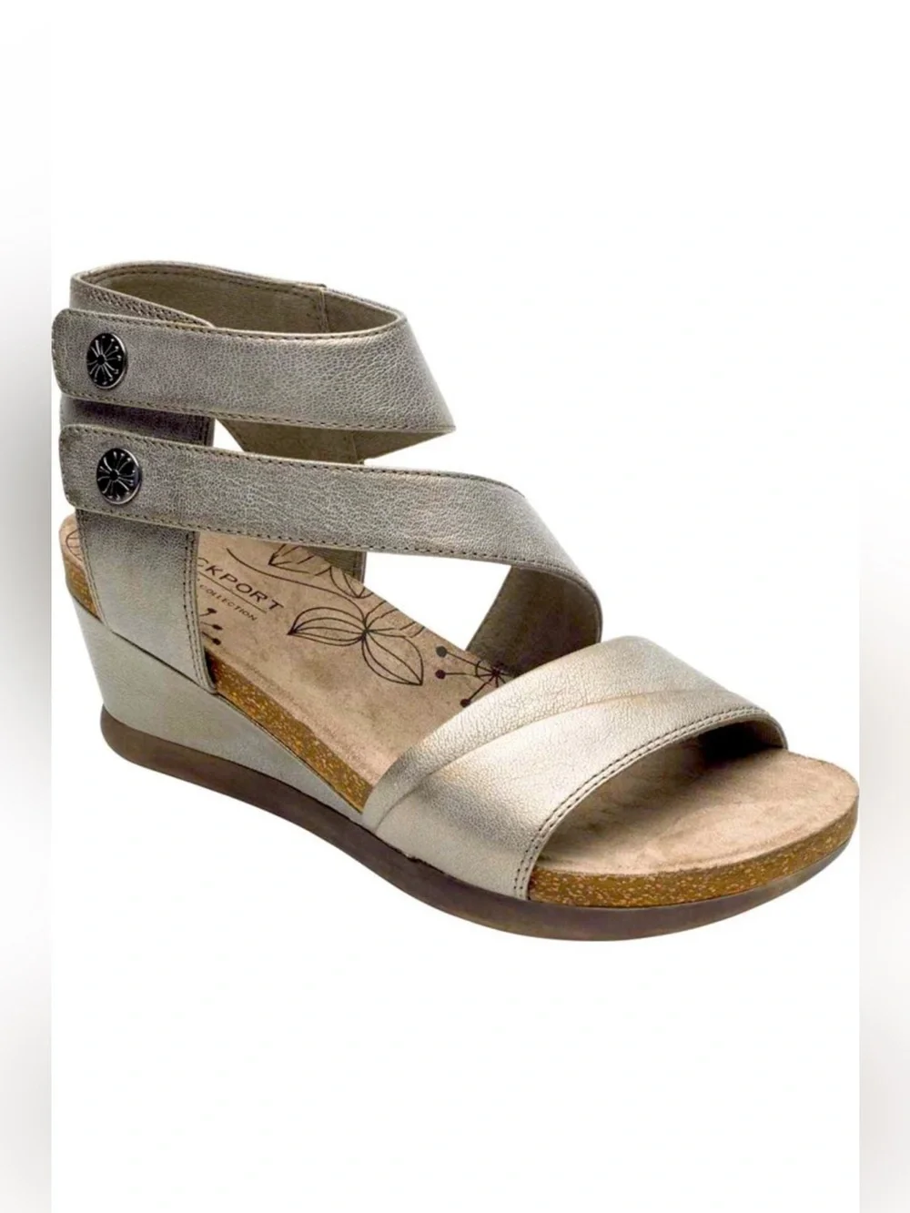 Rockport Cobb Hill Size 6 asymmetry metallic leather strap comfort sandals EUC